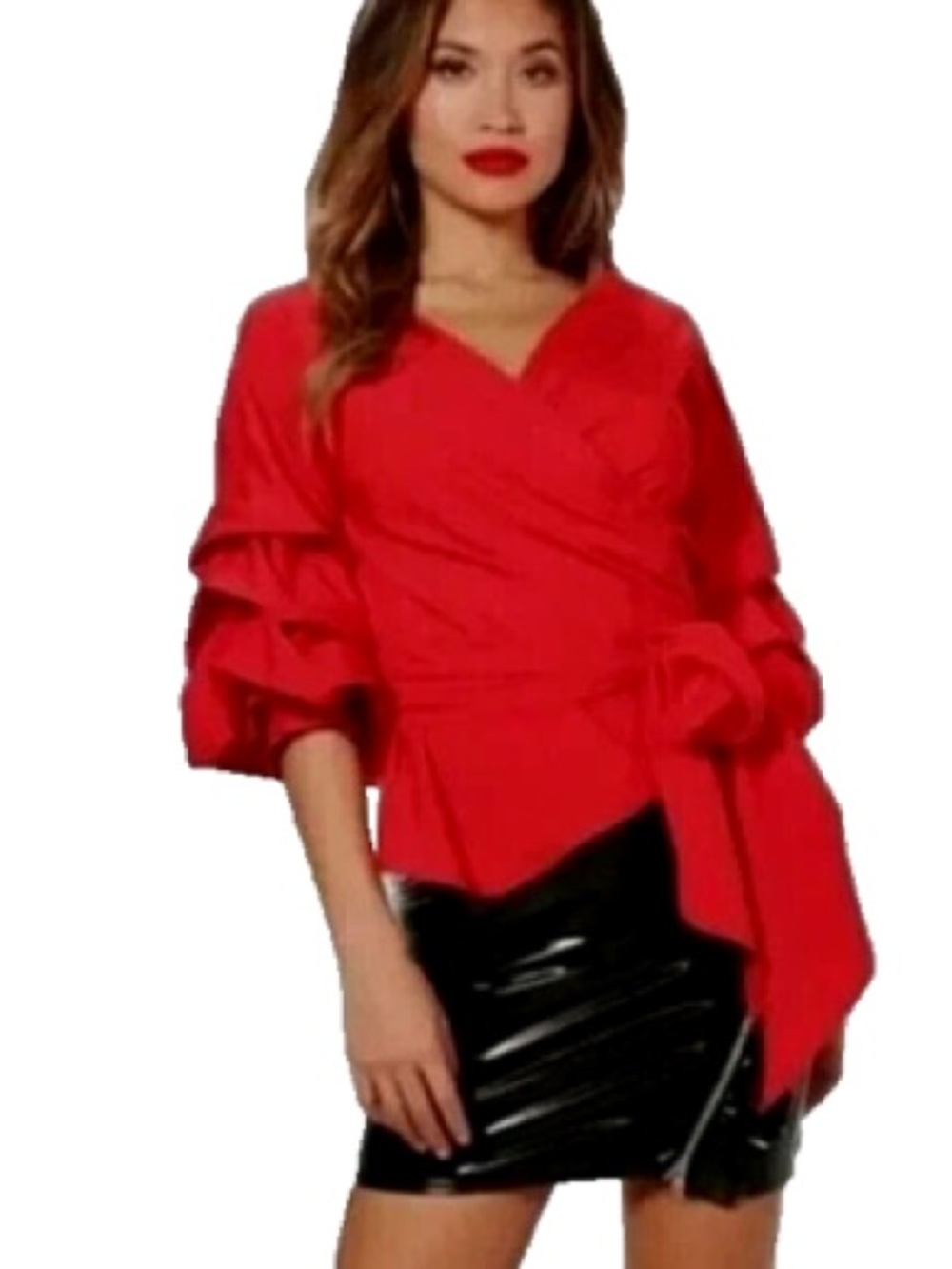 Guest Editor Puff Layered Sleeve Faux Wrap Top